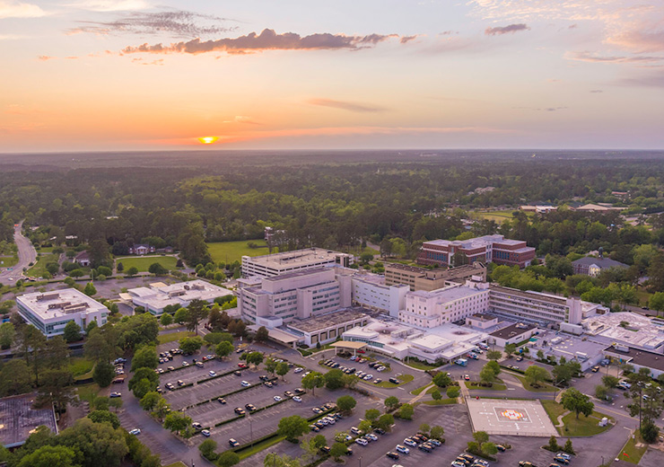 Ariel image of hospital at sunset